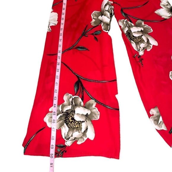 Forever 21 Magnolia Print Red Strappy Wide Leg Jumpsuit Size Medium - Picture 8 of 14